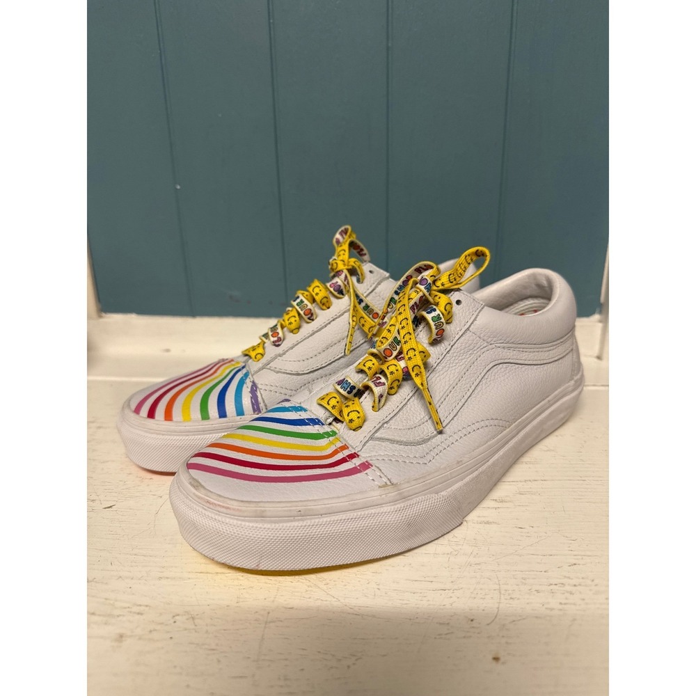 Vans x Flour Shop Amirah Kassem Old Skool Rainbow White‎ Leather Shoes W 8.5